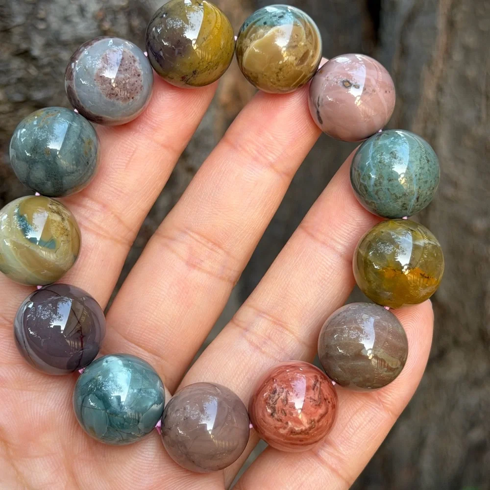 16.5mm‎ stretchable chunky multicolor Alashan agate bracelet 0724 - Picture 2 of 13